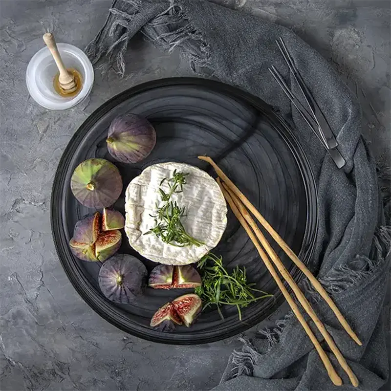 Тарелка, ArdaCam, Asos, бело-черный, d 33 см, h 3.5 см