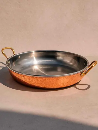 Gibco Сковорода 23х4,5 см с двумя ручками "Бином", медная с нержавеющей сталью, с тиснением и полировкой