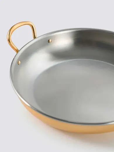Gibco Сковорода 19х3,5 см с двумя ручками "Бином", латунная с нержавеющей сталью, полированная