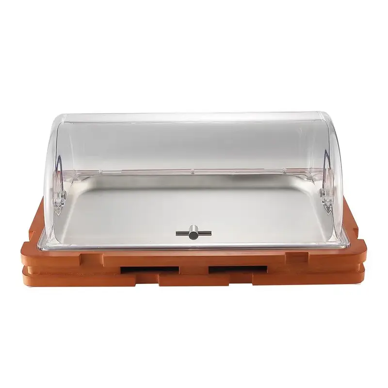 Поднос для выкладки на дерев. подставке с Roll-top крышкой + 2 хладогена, Kingo, h 25 см, b 38 см, l 59 см