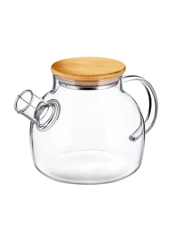 Чайник 1000 мл. заварочный стекло, крышка бамбук (не цветная коробка) /1/