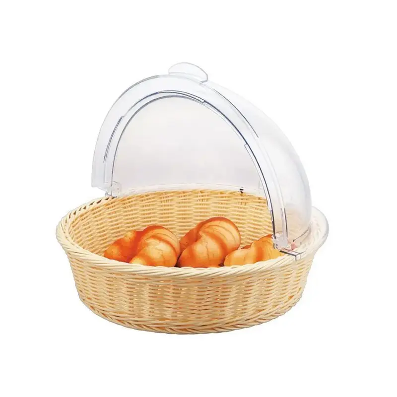 Корзина для хлеба и выкладки с откидной Roll-top крышкой ротанг, SUNNEX, d 40 см, h 10 см