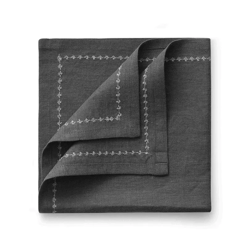 Салфетка из умягченного льна с вышитым кантом темно-серый, RestoTouch Textile, 45 x 45 см