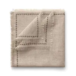 Салфетка из умягченного льна с вышитым кантом и бахромой натуральный, RestoTouch Textile, 45 x 45 см