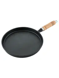 Сковорода для блинов, Чугун, 22x2 см, 700 мл,  с деревянной ручкой