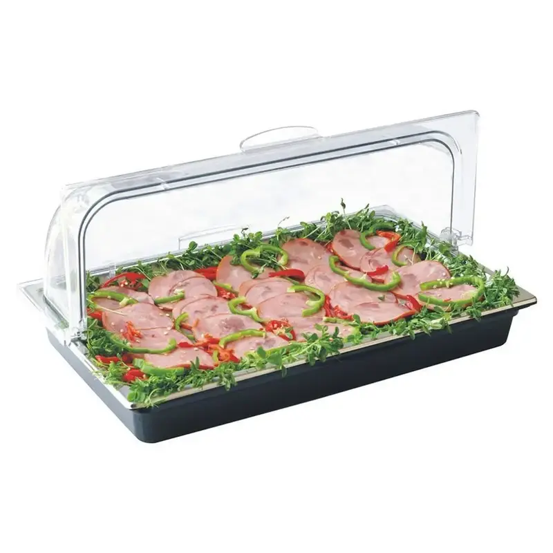 Поднос для выкладки SUNNEX 53*32,5*23,7 см нерж. с пласт. Roll-top крышкой + 2 емкости с хладогеном