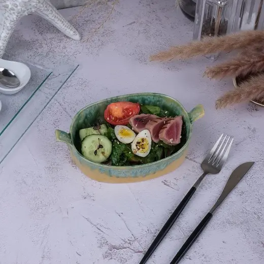 Блюдо для подачи с ручками P.L. Proff Cuisine Green Frutti di Mare 19,5*11,2 см h4,4 см 450 мл
