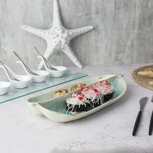 Блюдо овальное 2 секции P.L. Proff Cuisine Sea Blue Frutti di Mare 32,8*15 см h4,5 см