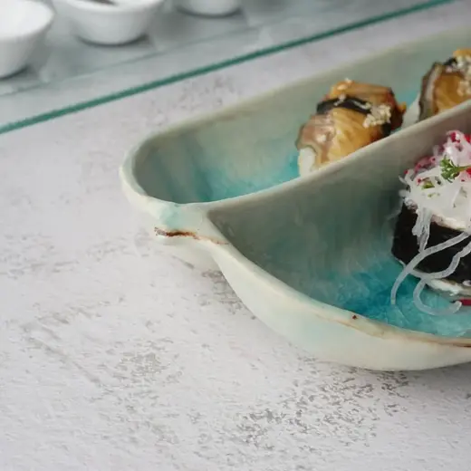 Блюдо овальное 2 секции P.L. Proff Cuisine Sea Blue Frutti di Mare 32,8*15 см h4,5 см