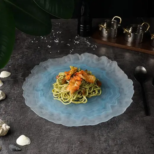 Блюдо круглое, P.L. Proff Cuisine, Blue Sunset, матовое стекло d 33 см h2 см