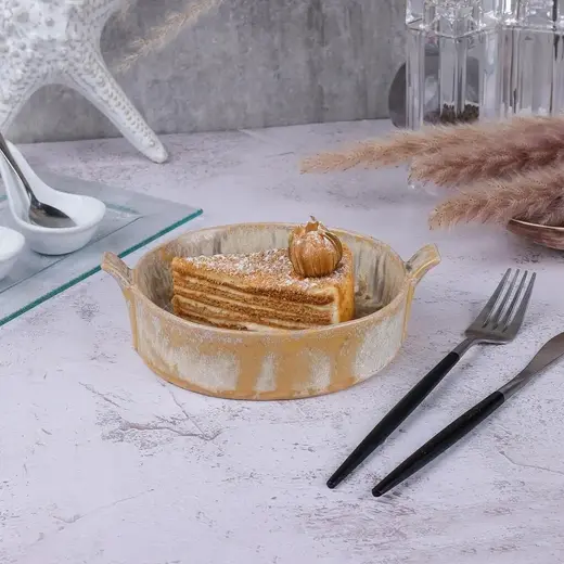 Блюдо для подачи с ручками P.L. Proff Cuisine Light Brown Frutti di Mare 15,4*14,5 см h4 см 450 мл