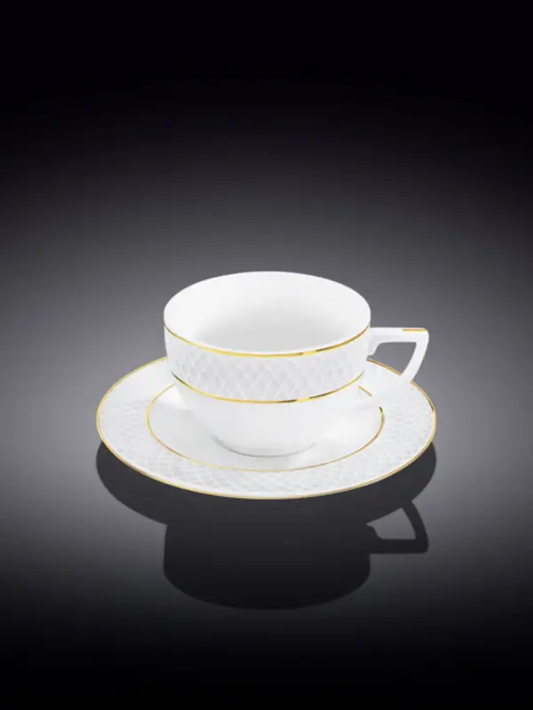 Чашка для капучино и блюдце с золотом, Wilmax, Diamond, 170 мл