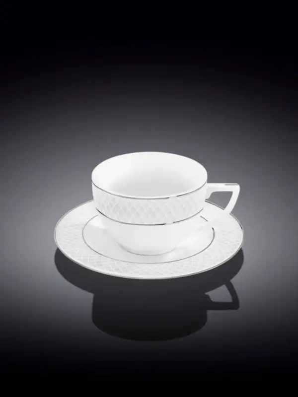 Чашка для капучино и блюдце с платиной, Wilmax, Diamond, 170 мл