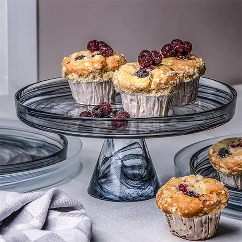 Блюдо на ножке, ArdaCam, Asos, бело-черное, d 21 см, h 10 см