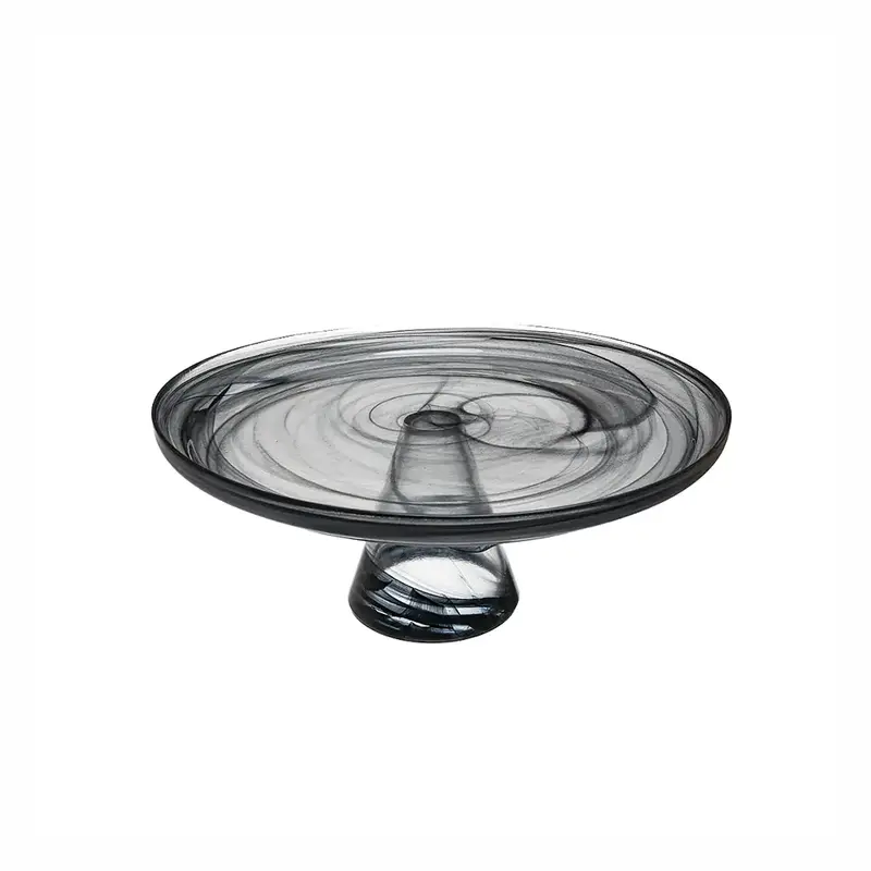 Блюдо для торта на ножке, ArdaCam, Leona, черно-белое, d 21 см, h 9.5 см