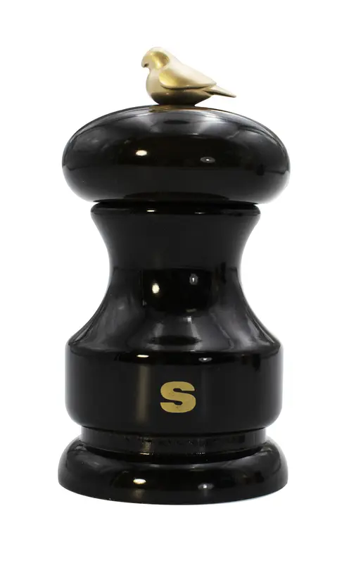 Мельница для соли Bisetti Bird 11 см бук лакированный черная с птичкой