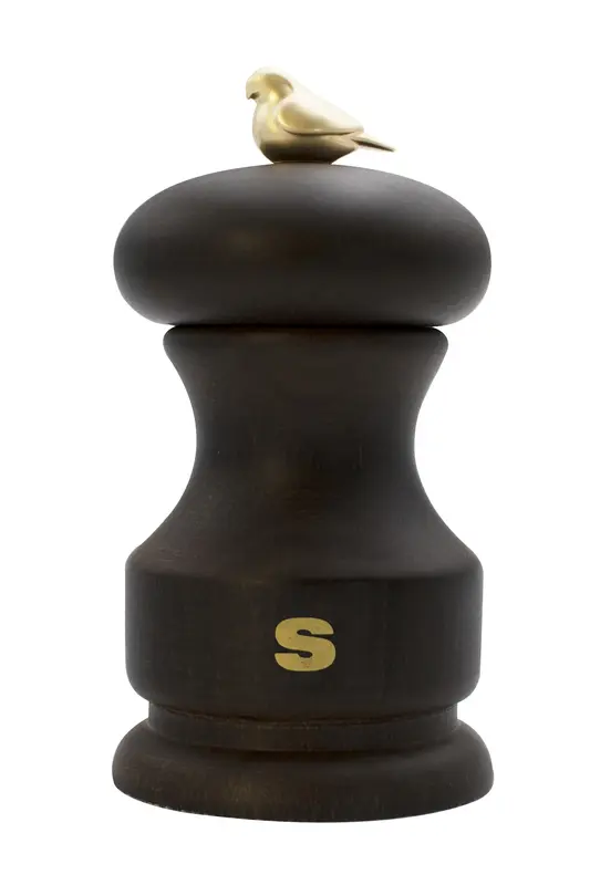 Мельница для соли Bisetti Bird 11 см бук темное дерево с птичкой 