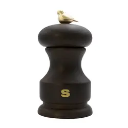 Мельница для соли Bisetti Bird 11 см бук темное дерево с птичкой 