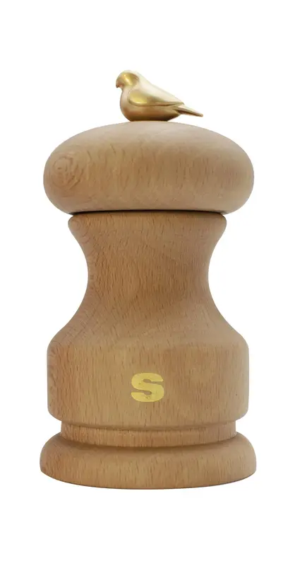 Мельница для соли Bisetti Bird 11 см бук светлое дерево с птичкой 