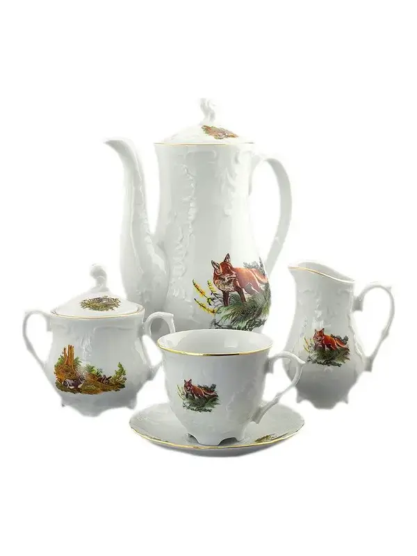 Сервиз кофейный, 15 предметов, Cmielow, Rococo, Hunting