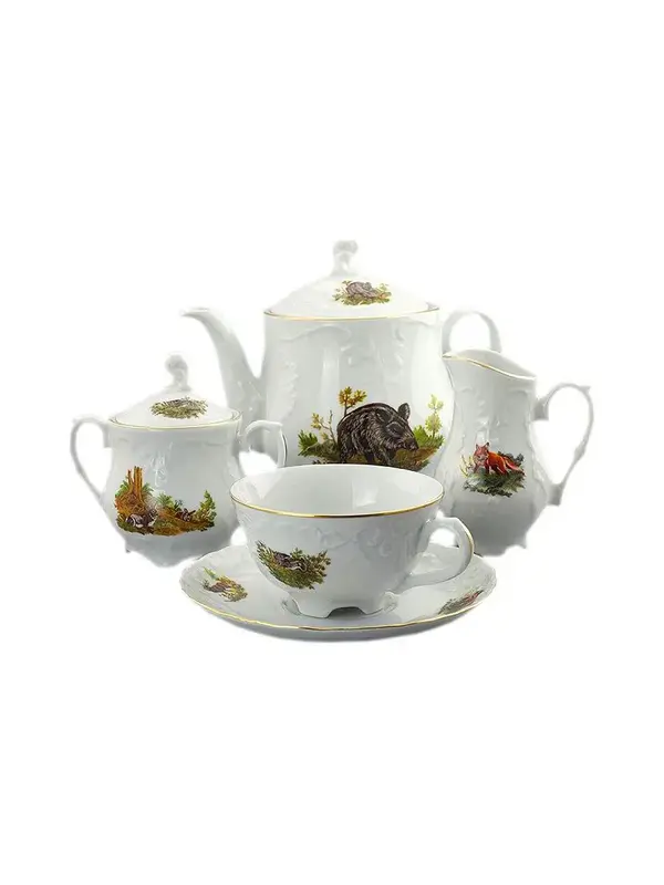 Сервиз чайный, 15 предметов, Cmielow, Rococo, Hunting
