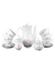 Сервиз кофейный, 15 предметов, Cmielow, Rococo, Grey Rose Platinum