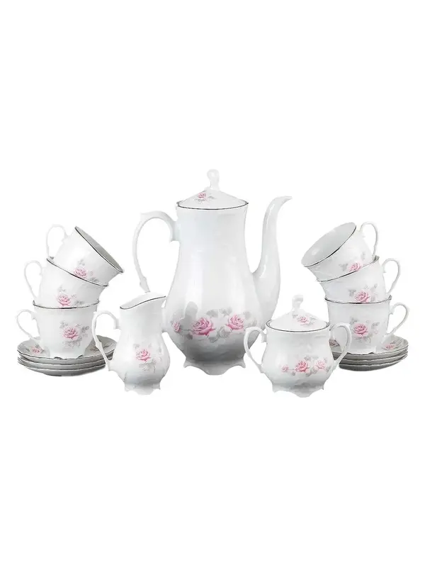 Сервиз кофейный, 15 предметов, Cmielow, Rococo, Grey Rose Platinum