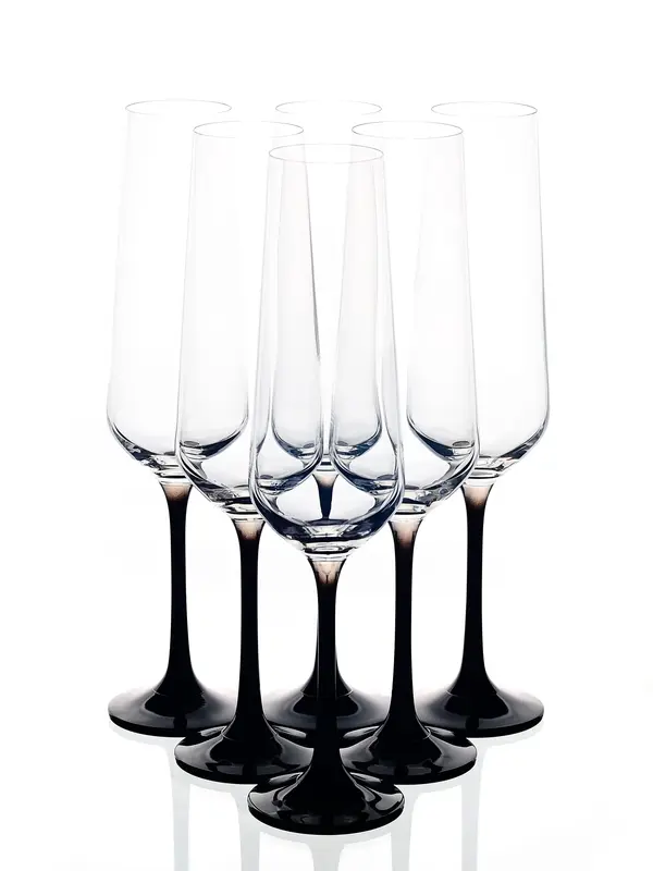 Бокал для шампанского, черная ножка, Crystalex, Sandra, 200 мл 