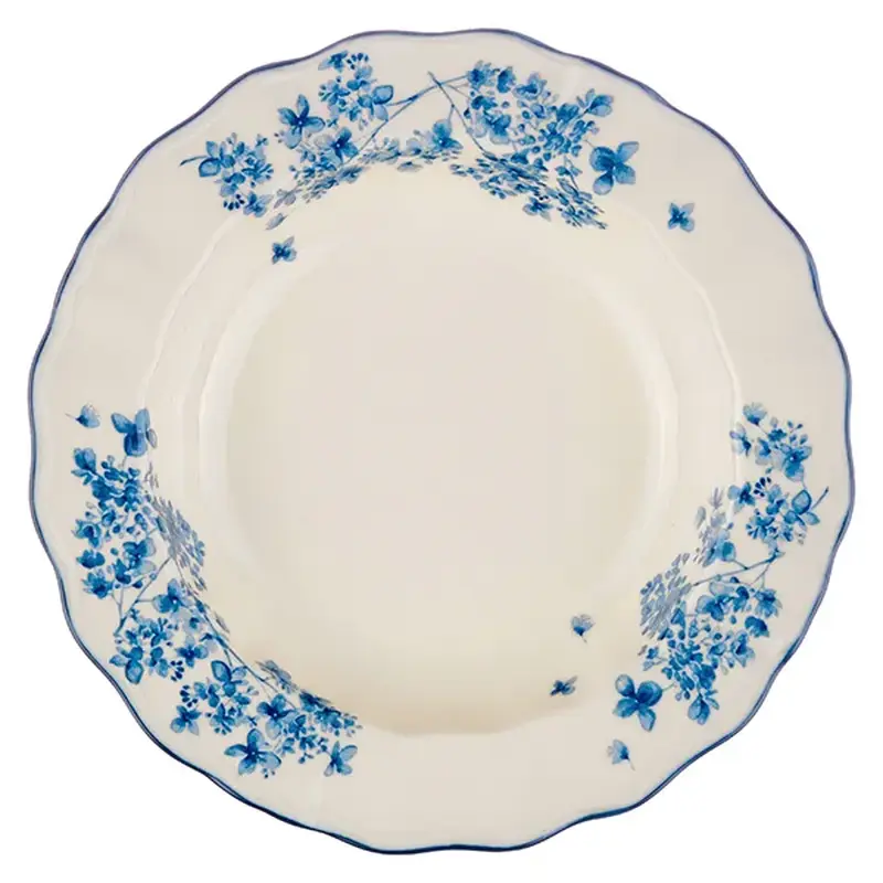 Тарелка глубокая, KUNSTWERK, Fiori, фарфор, слоновая кость, синий, d=22 см