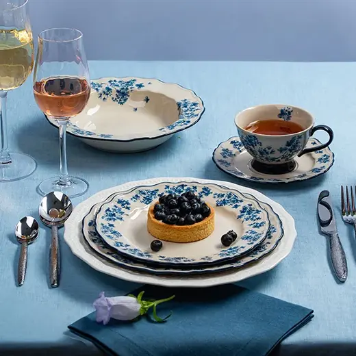 Тарелка глубокая, KUNSTWERK, Fiori, фарфор, слоновая кость, синий, d=22 см