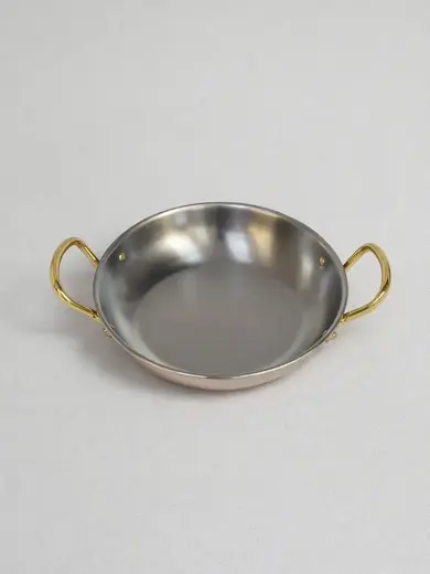 Gibco Сковорода 14х3,5 см с двумя ручками “Бином”, медная с нержавеющей сталью, полированная