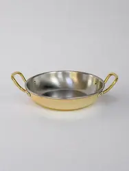 Gibco Сковорода 14х3,5 см с двумя ручками “Бином”, латунная с нержавеющей сталью, полированная