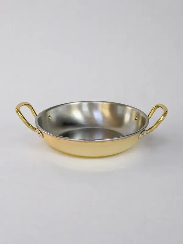 Gibco Сковорода 14х3,5 см с двумя ручками “Бином”, латунная с нержавеющей сталью, полированная