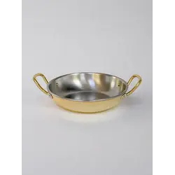 Gibco Сковорода 14х3,5 см с двумя ручками “Бином”, латунная с нержавеющей сталью, полированная