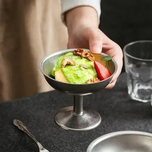 Креманка металлическая, низкая, на ножке, Old Island,  7.9 х 10 см, 130 мл