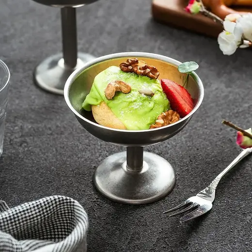 Креманка металлическая, низкая, на ножке, Old Island,  7.9 х 10 см, 130 мл