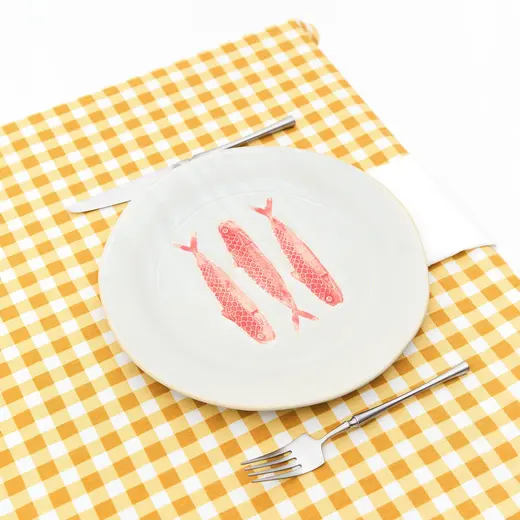 Скатерть желтая клетка с водоотталкивающей пропиткой, RestoTouch Textile, 145 х 145 см