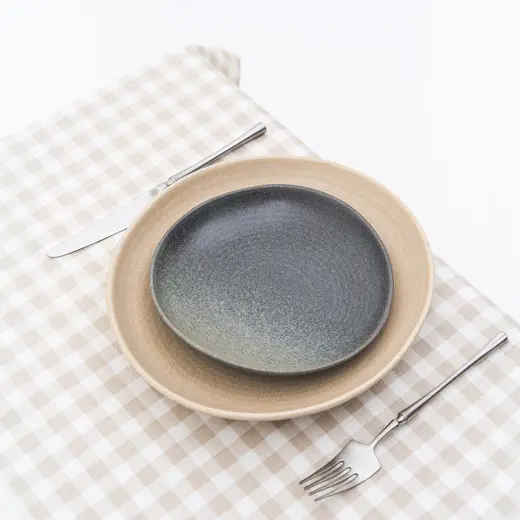 Скатерть бежевая клетка с водоотталкивающей пропиткой, RestoTouch Textile, 145 х 145 см