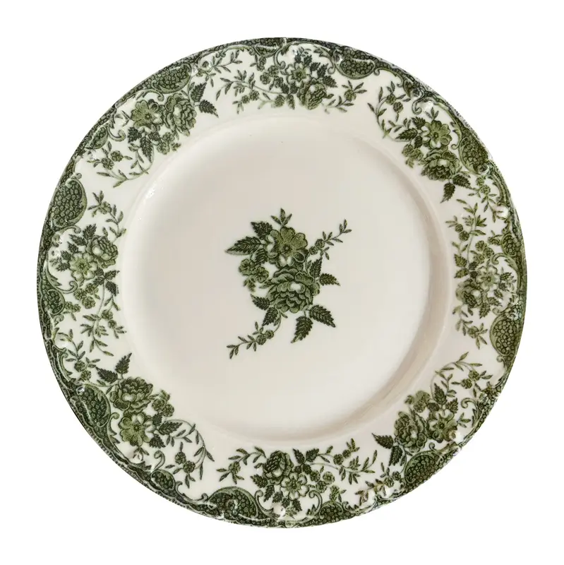 Тарелка обеденная, зеленый растительный принт, фарфор, TULU Porselen, FOLKLORE, d=24.5 см
