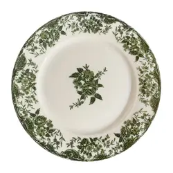 Тарелка обеденная, зеленый растительный принт, фарфор, TULU Porselen, FOLKLORE, d=24.5 см