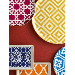 Сервиз обеденный на 6 персон, цвета: зелёный, синий, оранжевый, жёлтый, фуксия, петроль Porland MOROCCO (24 предмета: тарелка для пиццы 32 см  - 6 шт., тарелка обеденная 28 см  - 6 шт., тарелка десертная 20 см - 6 шт.)                           