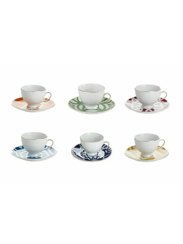 Набор кофейных пар на 6 персон, цвета: зелёный, синий, оранжевый, жёлтый, фуксия, петроль Porland MOROCCO DS.2 (чашка кофейная 80 мл - 6 шт., блюдце - 6 шт.)