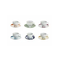 Набор кофейных пар на 6 персон, цвета: зелёный, синий, оранжевый, жёлтый, фуксия, петроль Porland MOROCCO DS.2 (чашка кофейная 80 мл - 6 шт., блюдце - 6 шт.)