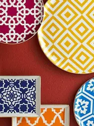 Сервиз обеденный на 6 персон, цвета: зелёный, синий, оранжевый, жёлтый, фуксия, петроль Porland MOROCCO (18 предметов:  тарелка обеденная 28 см  - 6 шт., тарелка десертная 20 см - 6 шт., блюдо прямоугольное 18х13 см - 6 шт.)