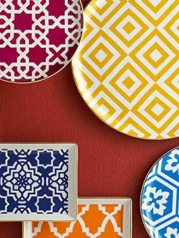 Сервиз обеденный на 6 персон, цвета: зелёный, синий, оранжевый, жёлтый, фуксия, петроль Porland MOROCCO (18 предметов:  тарелка обеденная 28 см  - 6 шт., тарелка десертная 20 см - 6 шт., блюдо прямоугольное 18х13 см - 6 шт.)