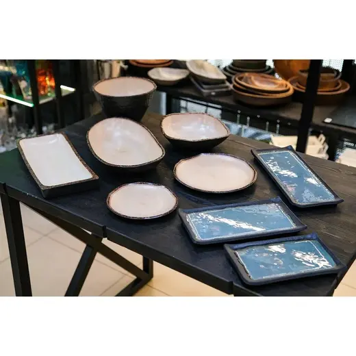 Блюдо прямоугольное, P.L. Proff Cuisine, Turquoise design on black, 32 x 17,6 x 2 см