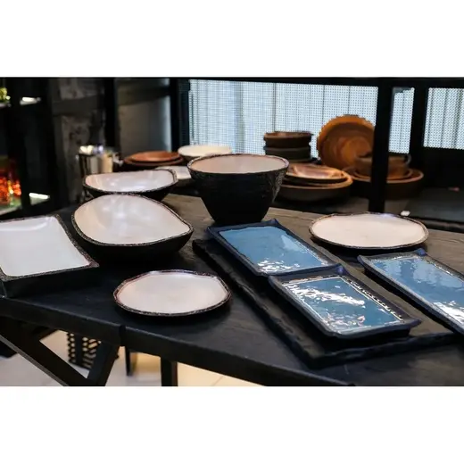 Блюдо прямоугольное, P.L. Proff Cuisine, Turquoise design on black, 40 x 16 x 2 см