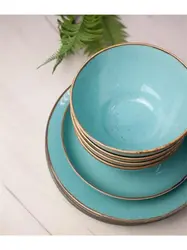 Набор столовой посуды, 9 предметов, Porland Seasons бирюзовый, на 4 персоны (Тарелка 28 см - 4шт; Миска 770 мл - 4 шт; Салатник 830 мл - 1 шт)