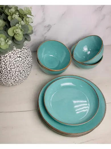 Набор столовой посуды, 9 предметов, Porland Seasons бирюзовый, на 4 персоны (Тарелка 28 см - 4шт; Миска 770 мл - 4 шт; Салатник 830 мл - 1 шт)
