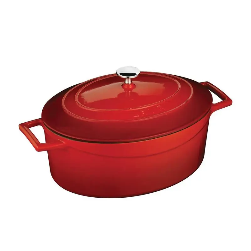 Кастрюля овальная, 4 л, 21x27см, H 12 см, чугун, цвет красный